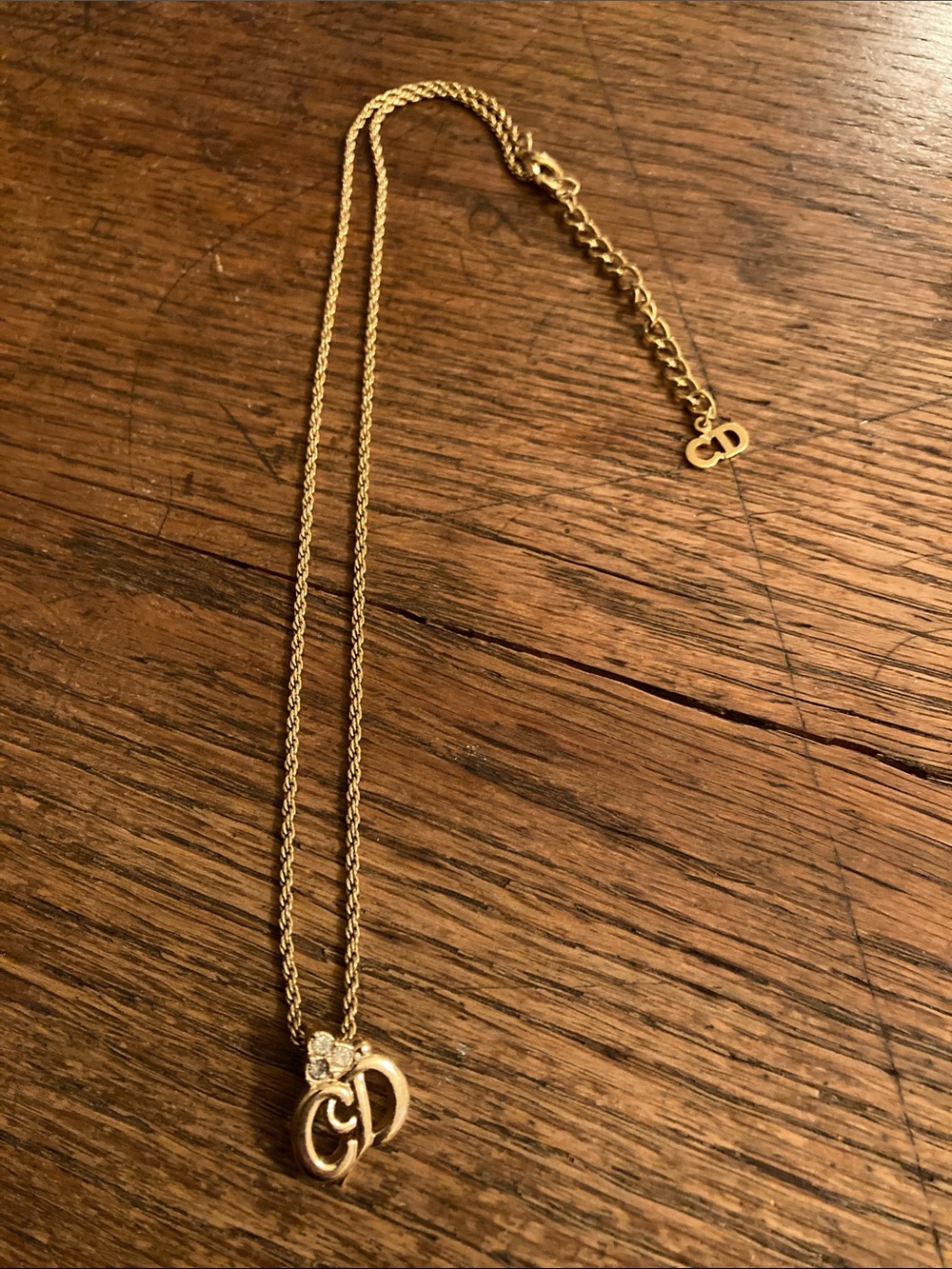 Christian Dior CD Logo Necklace with 3 Crystals/Rhinestones Pendant Vintage - Picture 4 of 6